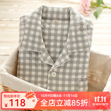 眠岛2025年秋季新款加厚夹棉冬款情侣睡衣女日系春季格子空气层家居服 男款 灰格LZ1253 L