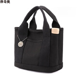 摩奇奥（MOQO）千层包女士帆布包手提包多隔层小包包妈咪外出手拎包袋子 黑色 【小】手提