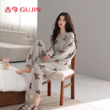 古今（GUJIN）加绒半边绒睡衣女秋冬家居服睡裤可外穿大码保暖珊瑚绒加厚套装