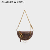CHARLES&KEITH[折扣]多背法链条单肩斜挎包腰包生日礼物送女友CK2-00151593 Distressed Coffee咖啡色 S
