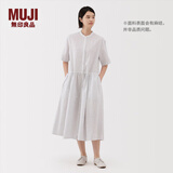 无印良品（MUJI）女式 汉麻 棉 短袖连衣裙 女装裙子25年夏季宽松透气长裙BC2MJC5S 米白色条纹 S （155/80A）