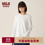 无印良品（MUJI）女式 双罗纹编织 圆领长袖T恤 上衣打底衫女装25年秋季 白色 M (160/84A)