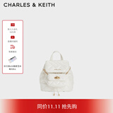 CHARLES&KEITH菱格大容量柔软多用背包书包双肩包包女包生日礼物CK2-60151400 Cream奶白色 S