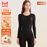 猫人95%云感棉抑菌女士秋衣秋裤女套装圆领青中年保暖内衣女黑色M