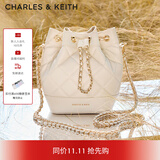 CHARLES&KEITH绗缝菱格链条水桶包双肩包包女包女友生日礼物CK2-10701506 Beige米色 M