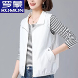 罗蒙（ROMON）带透气网中年妈m妈装春夏短款马甲女休闲洋气坎肩外穿背心马甲 白色 XL 105-120斤