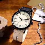 小米部依青少年学生手表男女初高中生考试专用复古工装帆布表带指针腕表 黑白带 【日历款】