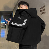 阿迪达斯棉服男装 25冬季新款运动健身跑步梭织连帽夹克保暖舒适加厚外套 黑色新款大棉服/主推 M