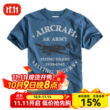 AK ARMY夏季新款复古飞虎队鲨鱼头飞机印花短袖t恤男休闲圆领男士体恤衫 蓝色 M （120-135斤）