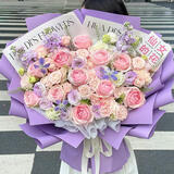 百花馆鲜花速递花礼红玫瑰花束真花满天星生日礼物送女友同城配送小时达 【温柔诗意】11朵粉玫|dyt054