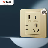 公牛（BULL）开关插座 G07系列 五孔带USB+Type-C 30w快充插座  G07E537 金