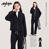 MJ STYLE星空棉休闲套装女2025秋季新款立领短款开衫外套直筒阔腿裤两件套