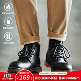 马登马丁靴男秋季高帮厚底工装鞋子英伦风短靴潮流百搭休闲皮鞋真皮 黑色 [软皮/6孔]情侣款 40 男码