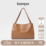 半坡饰族（bampo）女包包新款福瑞方方包头层牛皮大容量轻奢单肩斜挎包礼物女友 枇杷棕-大包 可装14寸电脑