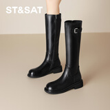 星期六女靴长靴2025冬季新款百搭长筒骑士靴瘦瘦靴SSD4117C89 黑色 35