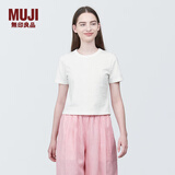 无印良品（MUJI）女式 粗细不均纱线 短款短袖T恤 上衣打底衫内搭 25年夏季 女装 白色 5S L  (165/88A)
