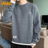 JEEP吉普毛衣男士秋冬季宽松保暖圆领针织衫潮牌打底衫衣服 灰色 3XL