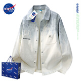 NASADKGM官方牛仔外套男秋冬季新款渐变色翻领加绒夹克外套痞帅高级感衬衫 灰色 常规 XL （建议140-160斤）