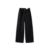 太平鸟女装牛仔裤秋季大直筒裤时尚休闲百搭通勤质感 加绒款牛仔中黑 M