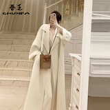 春乏2025年流行春秋季中长款过膝双面绒毛呢外套女百搭小个子呢子大衣 米白色双面尼版[卡码拍小] S 建议105斤-115斤[卡码拍小]