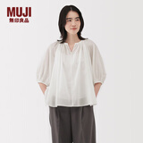 无印良品（MUJI）女式 强捻短袖罩衫 t恤上衣打底衫女款内搭女装25年夏季 BC2LLC5S 米白色 M (160/84A)