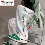 啄木鸟休闲裤男2025秋季潮流宽松直筒阔腿裤男宽松百搭青少年秋季裤子男 白色常规 XL 建议120-145斤