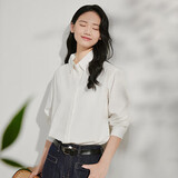 茵曼法式通勤长袖衬衫秋冬女装正装洋气气质打底衬衣上衣 白色 L 