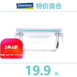 Glasslock 韩国进口钢化玻璃保鲜盒冰箱收纳饭盒硅胶圈色随机 微波长方小容量150ml