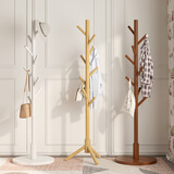 霓峰衣帽架实木衣架落地卧室办公挂衣架简易衣架简约多挂钩衣服架子 三角款原木色-小号款