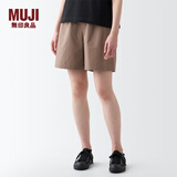 无印良品（MUJI）女式 水洗 平纹 短裤女夏 裤子 休闲短裤 多巴胺纯棉全棉BEC27A3S 浅灰棕色 S 155/62A