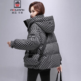 AEMAPE连帽棉服女短款冬季新款加厚韩版宽气质款面包服棉袄格子棉衣外套 黑色(单上衣） L -90-115斤