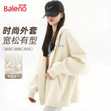 班尼路（Baleno）美式复古藏青色连帽外套女春秋季休闲上衣oversize潮流开衫卫衣