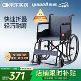 鱼跃(yuwell)轮椅车H051折叠老人轻便旅行手推车钢管免充气胎代步车