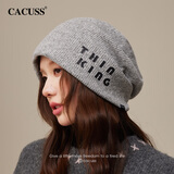 CACUSS堆堆帽子女春秋天大头围毛线帽显脸小包头冷帽保暖针织帽 浅灰