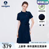Navigare意大利小帆船短袖连衣裙女士夏季棉质斜领裙子时尚显瘦半袖a字裙 海军蓝 M 码