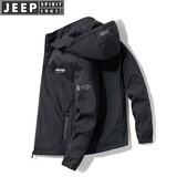 JEEP SPIRIT吉普夹克男冲锋衣外套上衣男士春秋新款纯色商务茄克衫中青年邮 黑色常规款 XL （121斤-135斤）