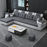 古爵沙发客厅小户型科技布棉麻简约现代沙发实木框架独立弹簧布艺沙发 2.24m三人位【2布凳】 海绵座包优质棉麻布