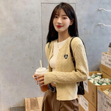 尤克达蒂（yookdd） 针织衫女春秋新款开衫女ins风设计感修身甜美圆领外搭毛衣上衣女 杏色均码【建议80-110斤】