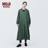 无印良品（MUJI）女式 木棉混双层纱织长袖连衣裙长裙裙子衬衫裙 BC2IOC4S 烟熏绿色 L 165/88A