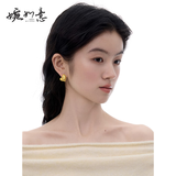 婉如意【流光系列】金色法式小众高级气质纯银心形耳环耳钉 纯银耳钉款
