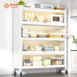 家佰利（jiabaili）厨房置物架落地多层用具橱柜微波炉置物柜带门碗柜收纳储物柜 【加宽款】白色3层宽42cm 长100cm