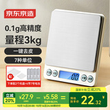 京东京造 电子秤 厨房秤克重称食物秤烘焙家用0.1g/3kg（配4节7号电池）