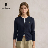 POLOWALK麻花针织开衫女春秋季新款保罗女装气质休闲绞花毛衣外套长袖线衣 藏青【新款】 M (160)