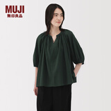 无印良品（MUJI）女式 强捻短袖罩衫 t恤上衣打底衫女款内搭女装25年夏季 BC2LLC5S 深绿色 M (160/84A)