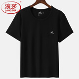 浪莎短袖T恤男半袖体恤衫透气半截袖男士夏天汗衫衣服五分上衣男装 黑色 XL