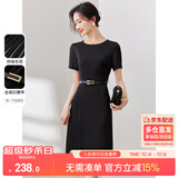尚都比拉设计感拼接连衣裙夏季高级感气质百褶裙小个子中长裙子 雅黑色 M