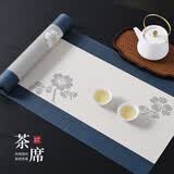 艾薇茶席中式禅意桌旗茶台布艺长条桌布防水茶旗茶垫布30*180米底梅花