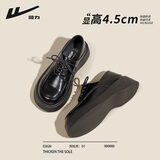 回力小皮鞋女冬季加绒保暖百搭厚底增高黑色英伦风通勤上班乐福鞋子女 黑色【4.5CM底】 37