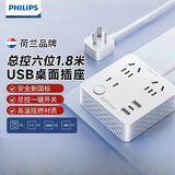 飞利浦（PHILIPS）86型插座转换器/一转多插座插排排插/多功能插座 1.8米总控3位USB-2A1C适配苹果安卓