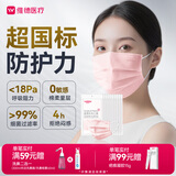 维德（WELLDAY）医用外科口罩100只粉色10只/袋*10无菌级防花粉防晒三层挂耳式 